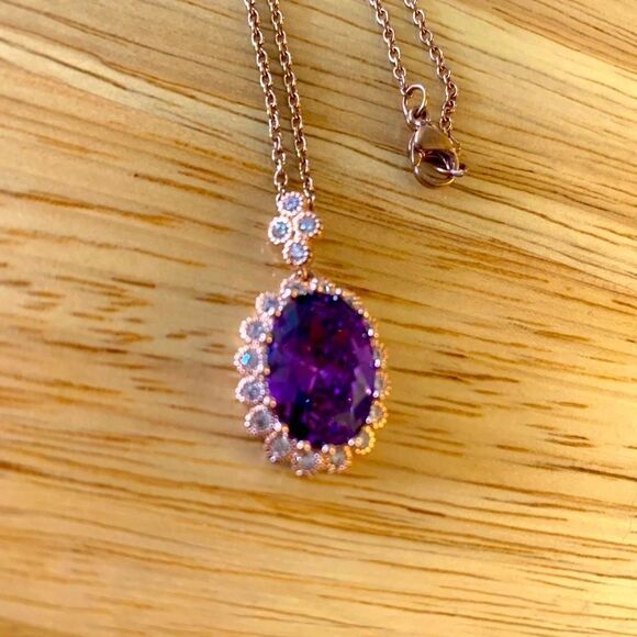 Fancy Amethyst Necklace with Crystal Rhinestones 22” - Picture 3 of 4